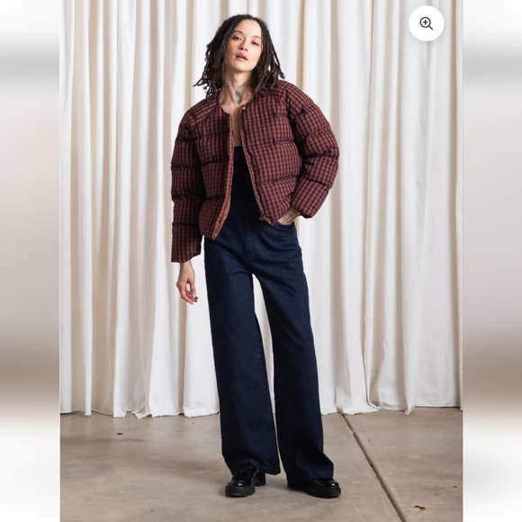 Ali Golden Jackets & Blazers - ALI GOLDEN Gingham Puffer Jacket/ Rust & Navy